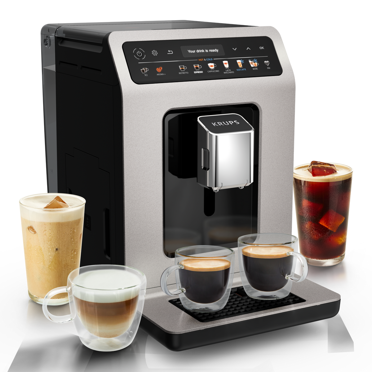 KRUPS Evidence Hot &amp; Cold, Machine expresso automatique, 18&nbsp;recettes chaudes et froides, KRUPS EA898DF1
