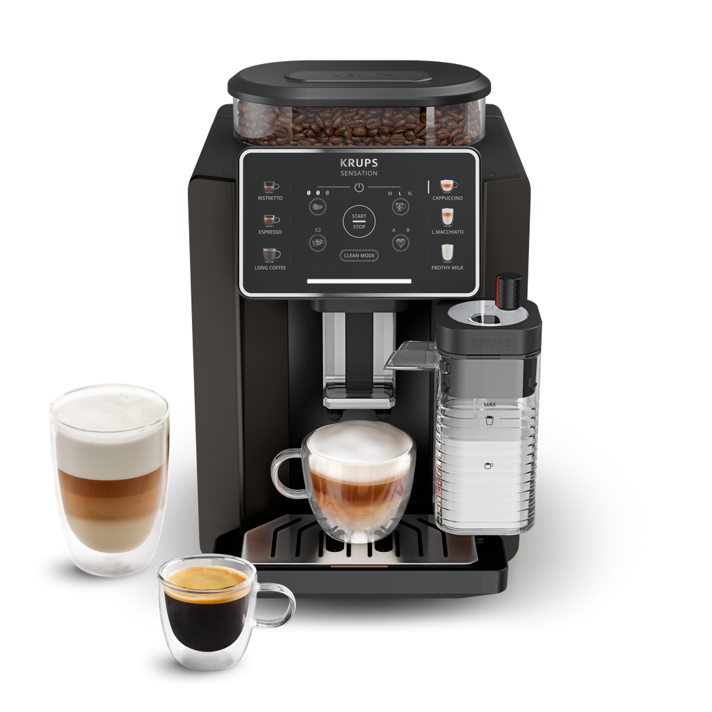KRUPS Sensation Lait, Krups, Machine à café à grains, 6 recettes, Carafe à lait, KRUPS EA912910