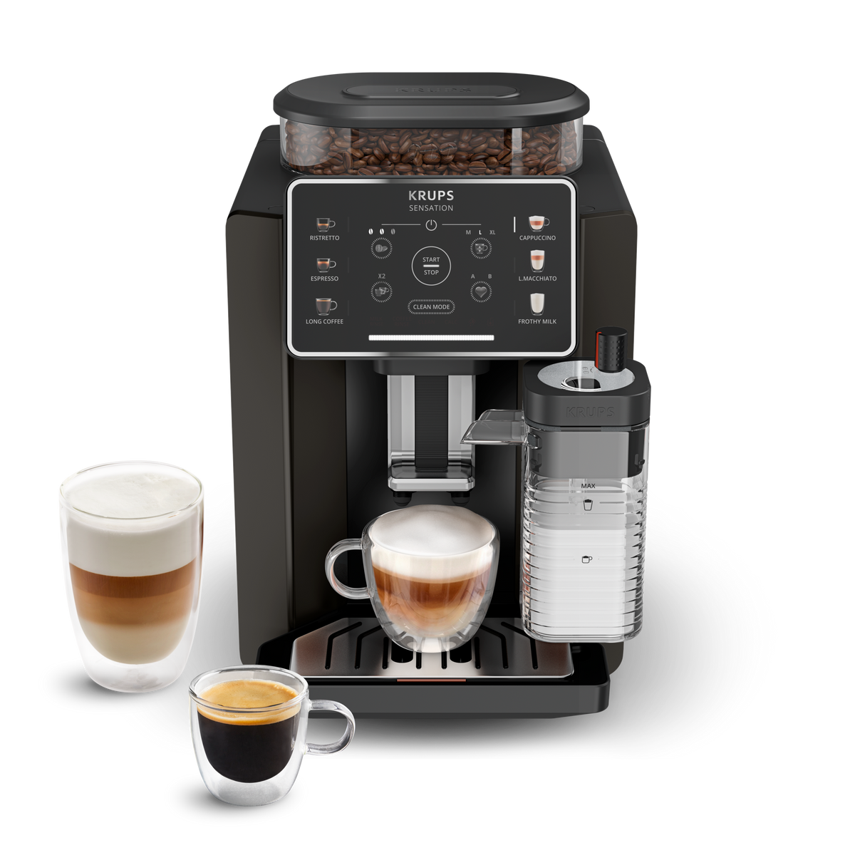 KRUPS Sensation Lait, Krups, Machine à café à grains, 6 recettes, Carafe à lait, KRUPS EA912910