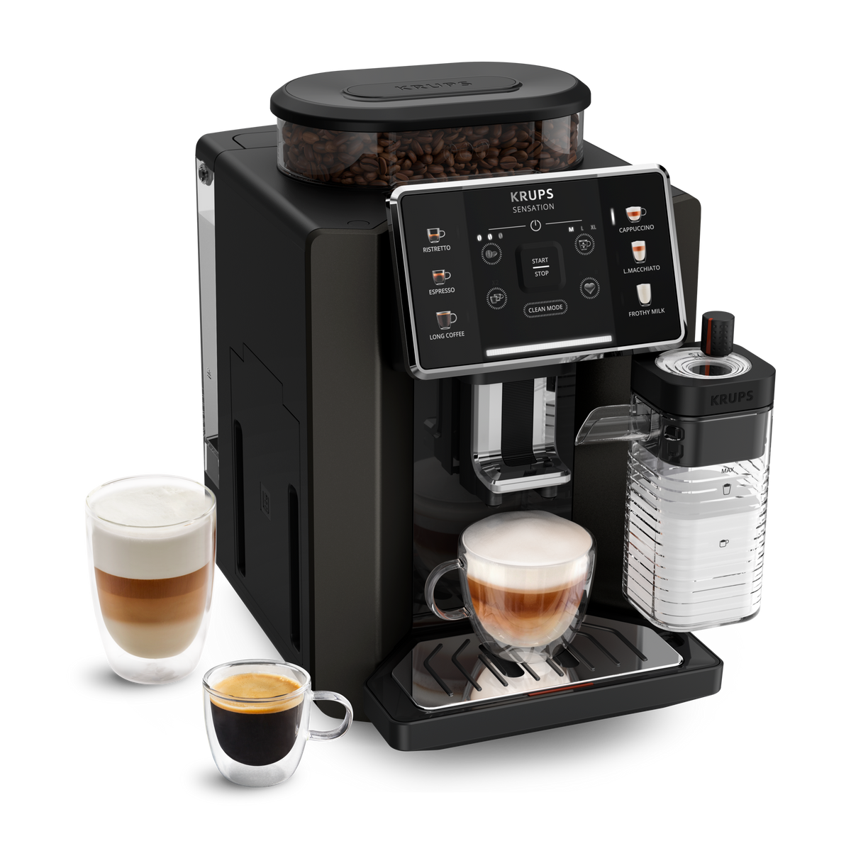KRUPS Sensation Lait, Krups, Machine à café à grains, 6 recettes, Carafe à lait, KRUPS EA912910