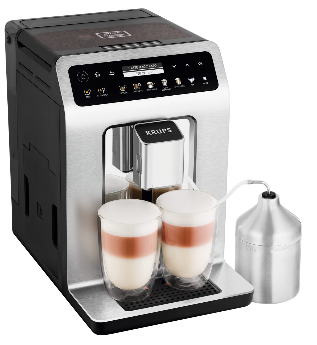 KRUPS Evidence, Krups, Machine à café à grains, 14 recettes café et latte, Carafe à lait, KRUPS EA894T10