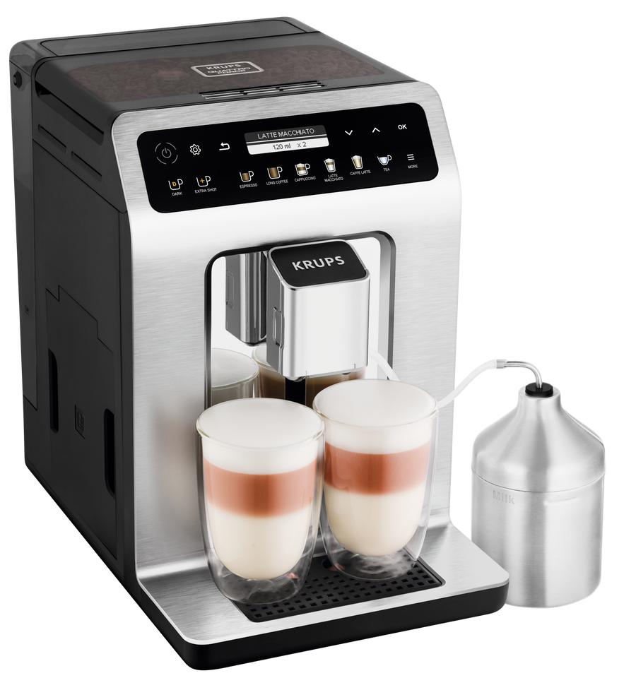 KRUPS Evidence, Krups, Machine à café à grains, 14 recettes café et latte, Carafe à lait, KRUPS EA894T10