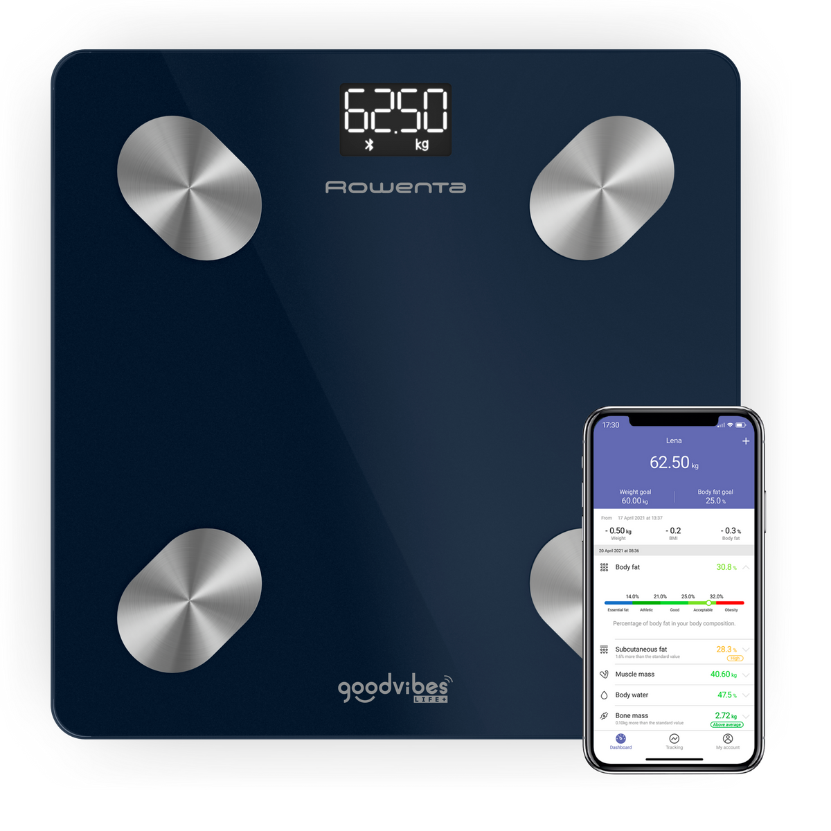 Goodvibes Life +&nbsp;2.0, Pèse-personne connecté, Application intuitive, 15&nbsp;indicateurs