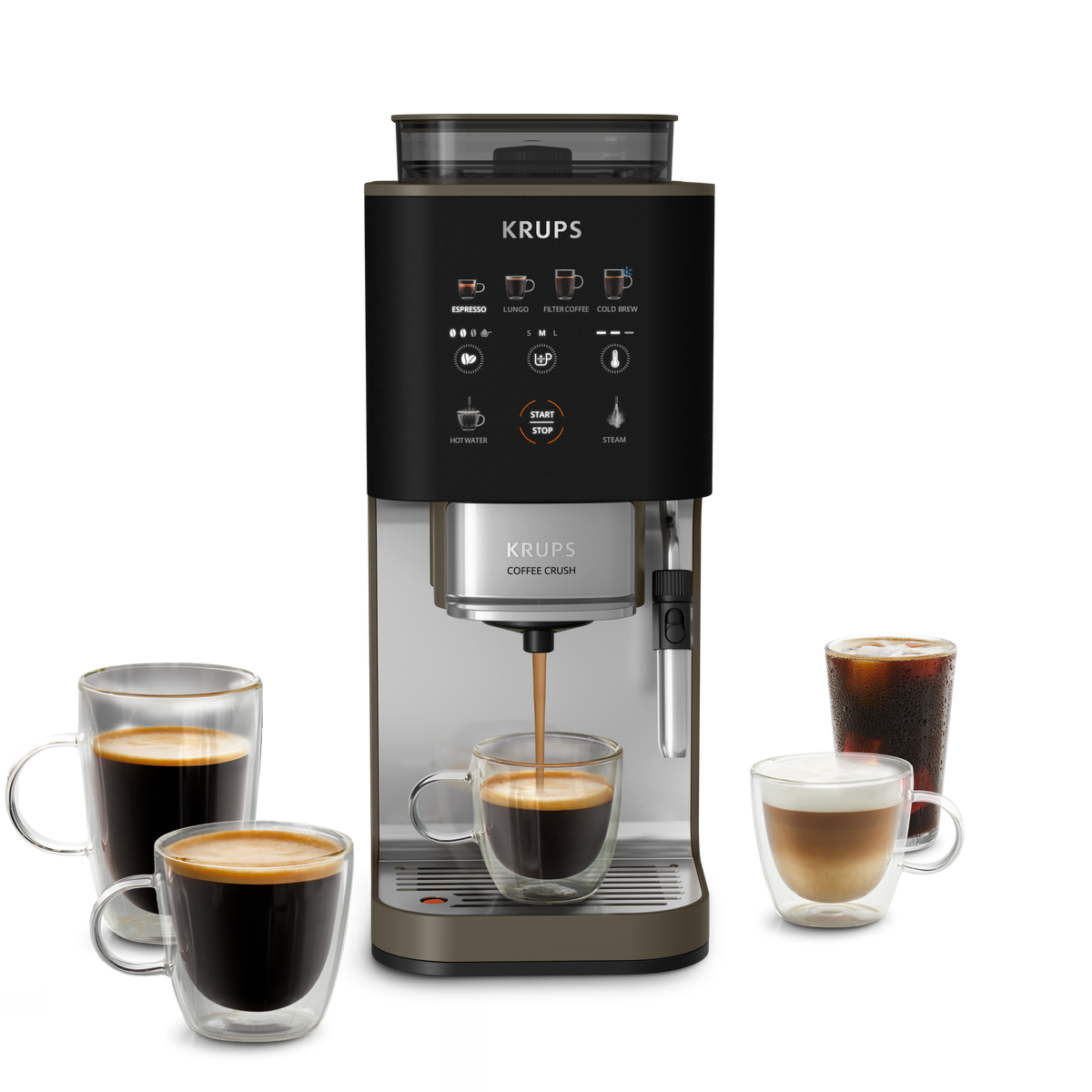 KRUPS Coffee Crush Experience, machine à café à grains, ultra compacte, recettes froides et lactées, KRUPS SA403BE0