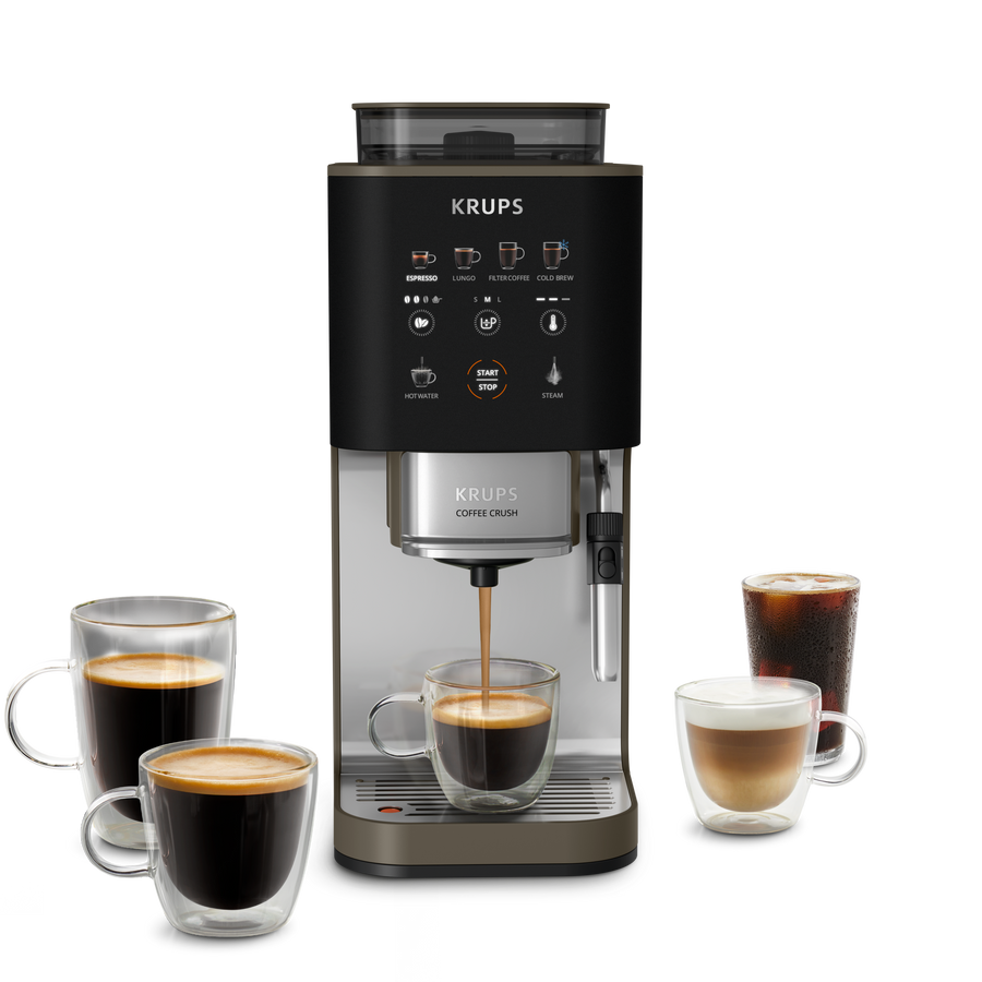 KRUPS Coffee Crush Experience, machine à café à grains, ultra compacte, recettes froides et lactées, KRUPS SA403BE0