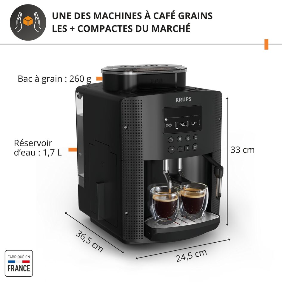 KRUPS Essential, Machine à café à grains, Ecran LCD, Buse vapeur pour cappuccino, KRUPS EA815070
