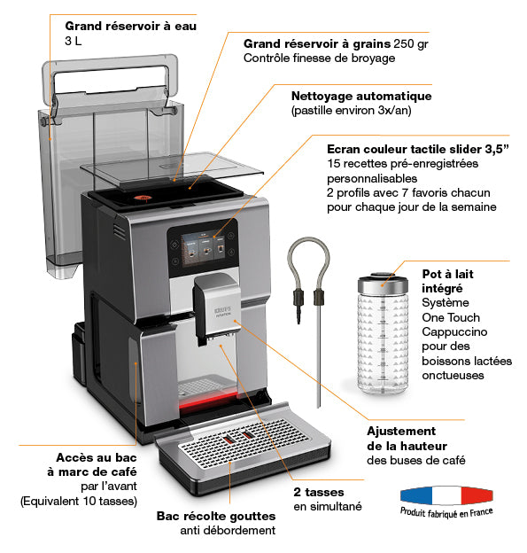 KRUPS Intuition Préférence+, Machine à café à grain, 15 boissons, Ecran tactile, KRUPS EA875E10