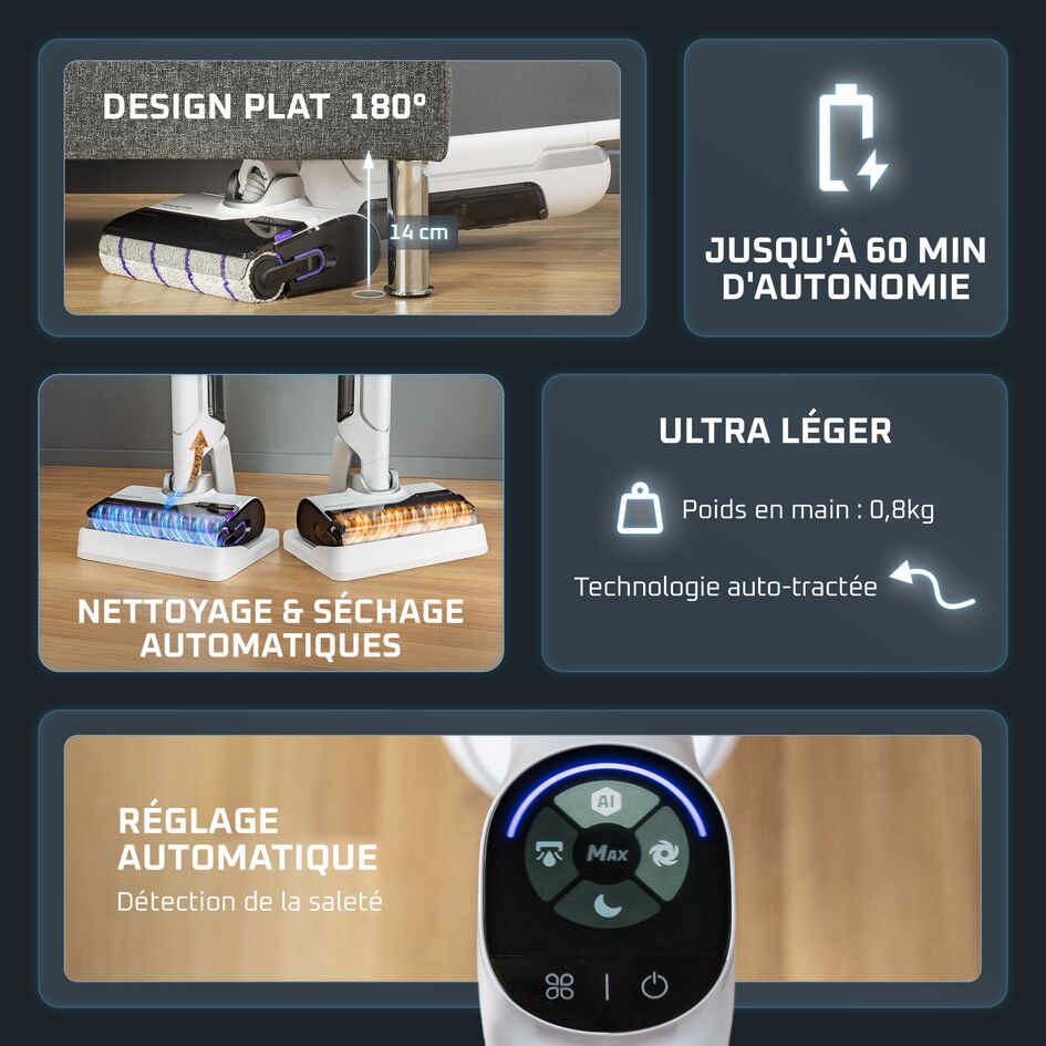 X-Clean&nbsp;10, Aspirateur laveur sans fil, Longue autonomie, Nettoyage et séchage automatique