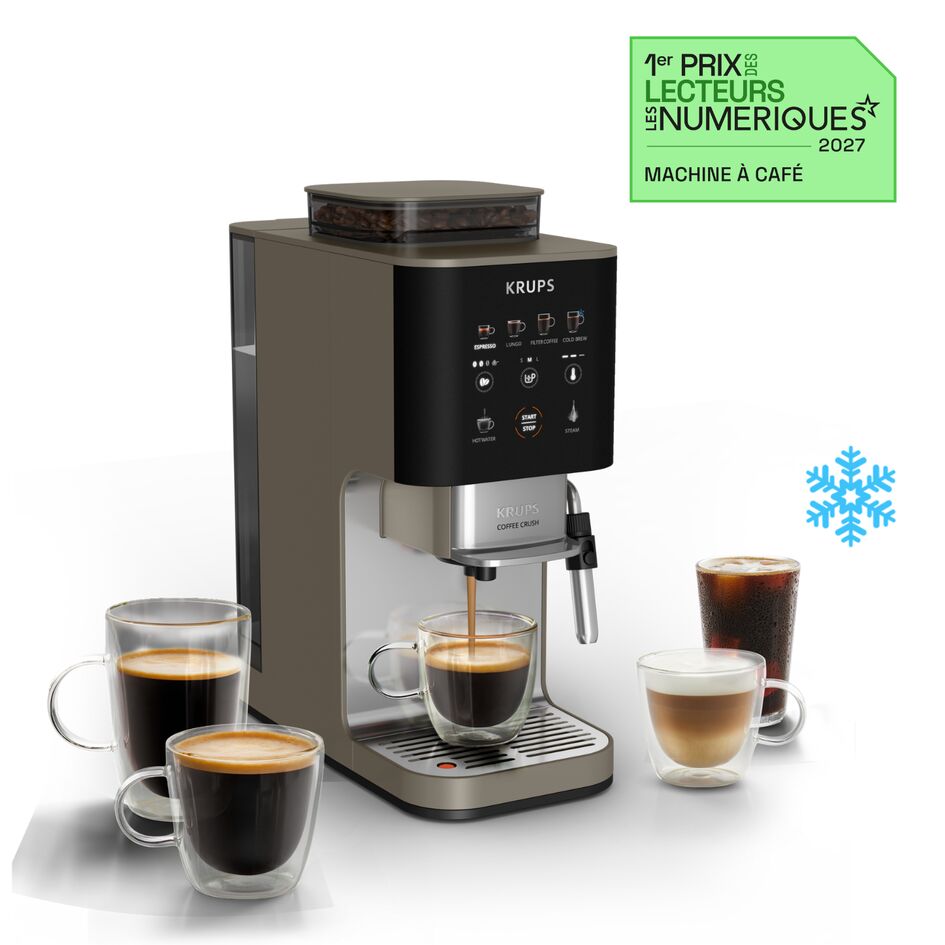KRUPS Coffee Crush Experience, machine à café à grains, ultra compacte, recettes froides et lactées, KRUPS SA403BE0